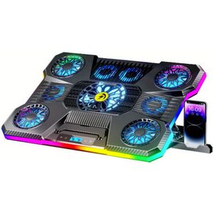 DCX-A21 Laptop Cooling Pad met 9 ventilatoren, 10 RGB lichtmodi, USB-aangedreven, ≤36V bedrijfs spanning, 8-niveau hoogteverstelbare standaard, 2 USB-poorten voor 10-19 inch gaming laptops