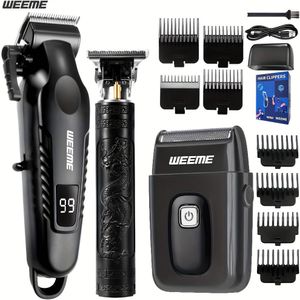 Weeme 3-delige elektrische haarclipper voor heren - Perfect cadeau voor vadersdag - Oplaadbaar via USB met LCD-display - verzorgingsset voor onderweg