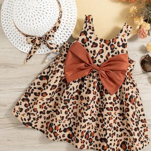 Jurk met luipaardprint, mouwloos, met strik en bijpassende zonnehoed - Perfect voor strandfeestjes en leuke cadeaus voor jonge kinderen