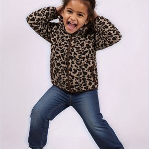 Meisjes Trend Luipaard Staande Kraag Lange Mouw Pluche Cardigan Jas Herfst/Winter Kleding