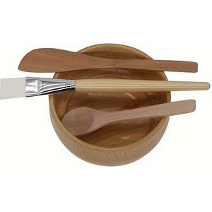 4 stuks Bamboe Kom & Skincare Set - Gezichtsmasker Mengset met Roerlepel, Applicator Borstel & Mengstok voor DIY Beauty, Sensitive Beige, Niet-Giftige Zelfgemaakte Tools