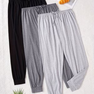 Simpele en casual driedelige set grote maten Dames slaapbroek met pure kleur strikdecoratie, zeer comfortabele pyjama's