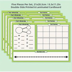 5 Sheets Per Set, Math Manipulatives White Board Number Line Ten Frames Part-whole Bar 100 Number Chart Double-side Printed & Laminated 8x11 Inc