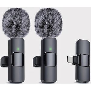 Yang Draadloze Revers Microfoon voor USB-C Telefoons | Plug-and-Play, Auto-Sync, Oplaadbare Lithium-Polymeer Batterij, Dubbele USB/Batterij Voeding