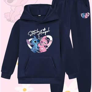 2-delige set - Meisjes Disney Stitch Cartoon Outfit, Fleece-gevoerde Hoodie + Joggingbroek voor Herfst/Winter, Ideaal als Cadeau en voor Buitenactiviteiten