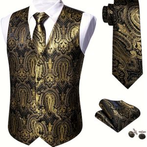 Herenvest Luxe Jacquard Paisley Bloemen Pak Vest en Stropdas Set Formeel/Vrijetijds Giletten