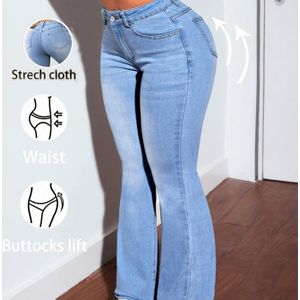 Stijlvolle veelzijdige hoge taille stretch slim-fit damesjeans in blauw