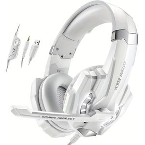 met LED-licht, bedraad gaming-headset, oordopjes met geluidsisolatie, 3.5 mm-jack, uitzendmicrofoon, volumebediening, voor PC, laptop, consolecontroller, wit en blauw