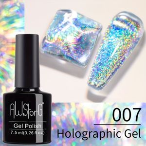 AWStorG 7,5ml Holografische Nagellak Zilverblauw Zwarte Kleuren voor Manicure Design Semi-Permanent Vernis