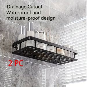 2pcs Black Metal Wall-mounted Shower Caddy Set, No Drilling Required, Rust-resistant Bathroom Organizer For Shampoo, Conditioner, Space-saving Hanging Shelves