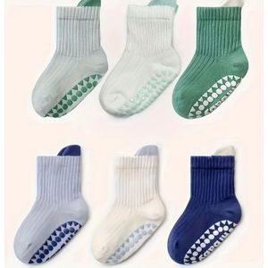 3/6 Paar Schattige Antislip Sokken voor Kinderen, Mid-Calf Sokken met Zelfklevende , Perfect voor Jongens en Meisjes in Mooie Kleuren