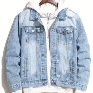 Chique Spijkerjasje Voor Heren, Casual Versleten Gescheurde Jas In Streetstyle, Zomerjas Voor Heren