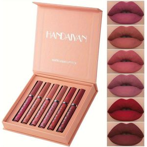 6-delige HANDAIYAN Matte Vloeibare Lipstick Make-up Set - Langhoudende Waterproof & Non-Fade Lipgloss, , 6 Tinten (Roze, Rood, , Bourgondië, Nude, ), Alle Lichte Types, Lipstick Set, ,