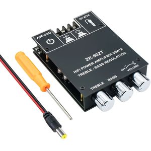 1 stuk BT 5.0 Versterkerbord met Hoge- en Laagtonenregeling, TPA3116D2 50Wx2 Stereoversterker voor Passieve Thuisluidsprekers – Gelijkstroomvoeding, Inclusief Schroevendraaier & Oranje Kabel