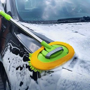 Extendable Car Wash Mop With Long Handle - Chenille Microfiber Car Cleaning Brush Tool, Soft And Accessory For And Detailing - Green