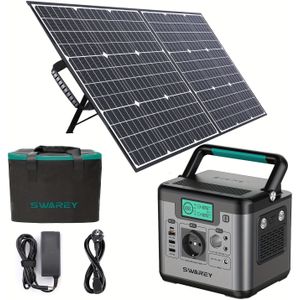 Swarey Portable Power Bank With 100w Solar Panel, Power Station 518 Wh, Solar Generator 500w Ac Output, 65 W Usb-c Port, Power Generator Battery For Party, Travel, Camping, Motorhome, Emergency