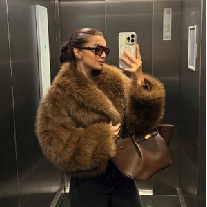 PEACHYZL Elegante Dames Fur Jas - Verdikte Winterjas met Pluche Voering, Losvallende Lange Mouw Jas voor Herfst/Winter, BruinRood/