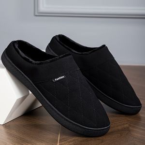 Heren Zachte Pluche Gezellige Pantoffels, Lichtgewicht Ademende Anti-slip Instappers Met Fuzzy Voering Voor Binnenshuis Wandelen, Herfst En Winter
