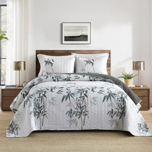 TEMU Bamboe 3- Elegante Bloemenpatroon Sprei Set (1*Sprei + 2*Kussenslopen Zonder Vulling), Zachte Ademende en Comfortabele Beddengoedset voor Slaapkamer of Studentenkamer Decor
