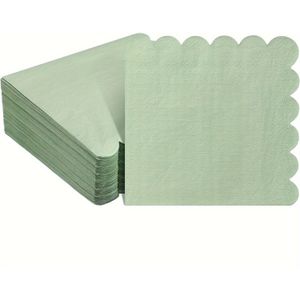 50pcs Sage Green Scalloped Paper Napkins - Soft, Absorbent & Disposable For Weddings, Birthdays, Dinners