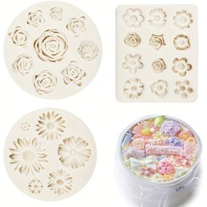 Silicone Flower Molds - 3 Piece Set For Fondant, Chocolate, Cupcakes, Candy - Floral Silicone Molds For Soap Making, Jewelry Casting And Diy Crafting Projects