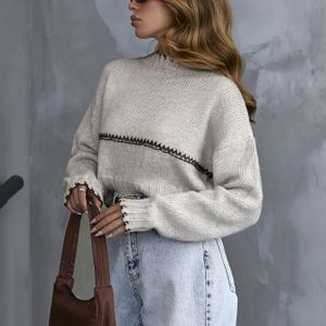 Nieuwe stijl korte trui voor dames met ronde hals en lange mouwen.