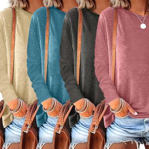 4-Pack Vrouwelijke Casual Crew Neck Lange Mouw Tops, Kleur Polyester-Rayon Blend Knit Stof, Licht Stretch, Loose Fit voor Lente/Herfst