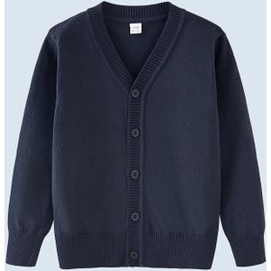 Casual gebreide vest, lange mouwen met knopen, comfortabel en lichtgewicht topje, geschikt voor herfst- en lentekleding voor schooluniformen van jongens en meisjes