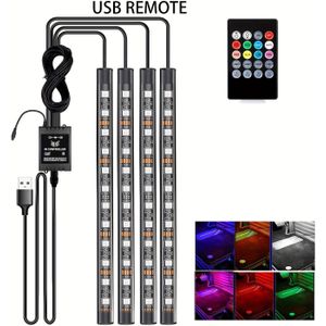 Neon 48LED Voertuig Interieur Sfeerverlichting Strip met USB Draadloze APP Afstandsbediening, Muziek APP Bediening, Auto RGB , en Muziek voor Sfeervolle Decoratie.