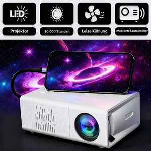 Mini LCD Projector met Ingebouwde Speaker & Afstandsbediening - 1080P Full HD, USB-Gevoed, 16:9 Ratio, 20 ANSI Helderheid, Draagbare Tafelprojector voor Home Theater