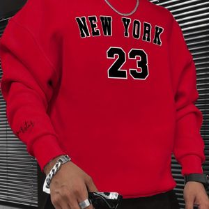 Modieus casual crew neck sweatshirt lange mouw met print New 23 voor heren, geschikt voor buitensporten, voor herfst lente, kan gecombineerd worden met hip-hop ketting, als cadeau