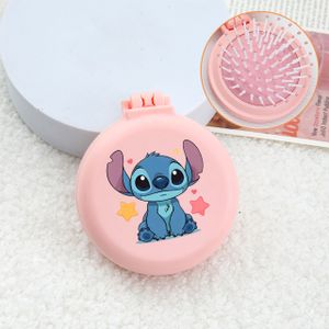 1 Stitch Draagbare Opvouwbare Kam en Spiegel - Mini Massageborstel, Opblaasbare Kam met Spiegel, Opvouwbare Zakkam, Schattig Cartoon Design, Geschikt voor Vrouwen/Mannen