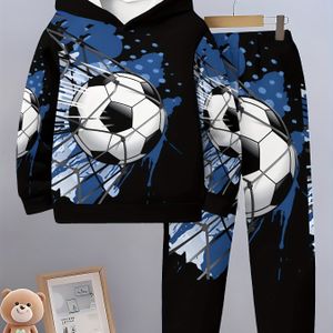 Jongensmode 3D-geprinte casual pullover sweatshirt voor lente en herfst, set, voor buiten