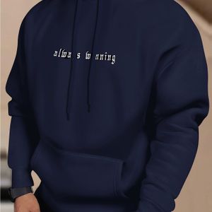 Men's Fashion Casual Hooded Sweatshirt, Knitted Fabric, Geometric Pattern, Loose Fit, With Stretch, For Top