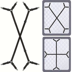 2-pack Adjustable Bed Sheet Straps With Clips, Triangle Elastic Mattress Cover Holder, Nylon Knitted Bed Sheet Hangers, Black, Hand Wash Only, Fits All Mattress Covers