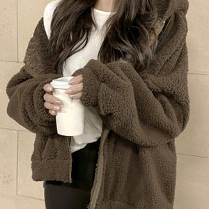 Dames Pluche Dikke Winterjas met Capuchon - Knusse Losvallende Rits Hoodie Sweaterjas, Wasmachinebestendige Warme Buitenkleding voor Herfst & Winter, Elegante Casual Koude Weer Kleding