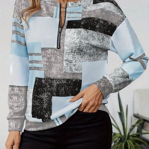 Elegante dames sweatshirt met geometrische print, lange mouwen en ritssluiting, , marineblauw, groen, rood, roze, , goud