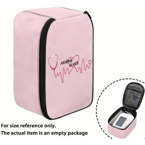 Milieuvriendelijke -Thema Bloeddrukmeterhoes met Spuitprint & EKG-achtig Hartslagontwerp - Roze & Zwarte Draagbare Bloeddrukmeterhouder, Wasbare Polyester Organizer voor Reizen, Zorg voor Zieken