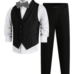 Britse Stijl Jongens Pianohost Prestatiepak Bloemenjongen Vest + Broek + Strik