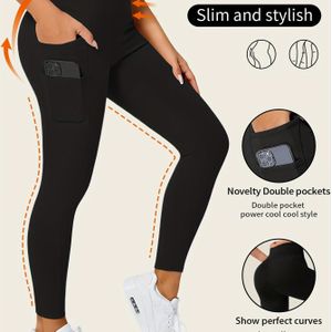 Vrouwen's Hoge Taille Yoga Leggings met Elegant Dubbele Zak Ontwerp - Rekbare, Niet-Doorzichtige Witte Trainingsbroek voor Fitness & Casual , Workout Leggings