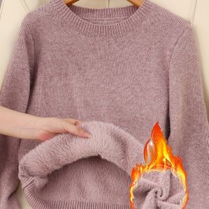 Vrouwen Fleece-gevoerde Losvallende Lange Mouw Shirt - Zachte Roze Casual Ronde Hals Top, Medium Rekbaar All-Seizoen , Handwas/Droogreinigen