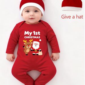 Baby's Eerste Kerstoutfit met Bijpassende Muts - Santa & Rendier Romper, Puur Katoen Ademend Jumpsuit, Geslachtsneutrale Fotoshoot, Handwasbaar Kerstcadeau, Perfect voor Buiten