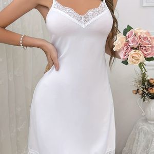 Sexy V-halsloze jurk met contrasterend kantdetail, 95% Polyester 5% Elastan, vierseizoenen breigaren, kleur heupjurk silhouet voor vrouwen