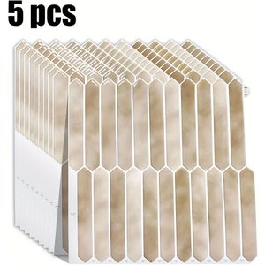 5-delige lange zeshoekige tegels, plak-en-klaar keukenachterwand, waterdicht en hittebestendig, zelfklevende wandtegels voor keuken, badkamer, open , en DIY muurdecoratie (12" x 12")