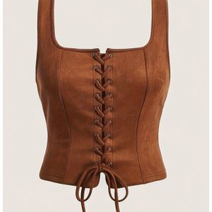 Vintage crop-tanktop met veters, elegante tanktop met vierkante hals voor lente en zomer, dameskleding