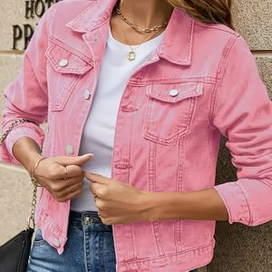 AW25 Dames Boho Stijl Rode Denim Jas - Korte Mouwen, Knoopsluiting, Niet-Rekbare Stof, Lente/Herfst Mode, Casual Bovenkleding|Boho Chic Jas|Casual Jas