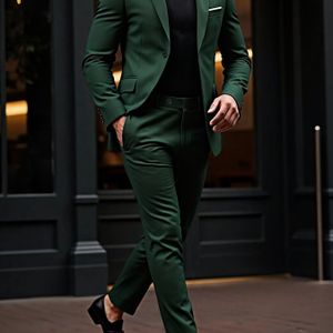 2-delige Heren Zakelijke Casual Pak Set | Reverskraag, Niet-Rekbare Stof, Kleur, Lange Mouw, Knoopdetails, Regular Fit