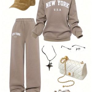 Plus Size, Plus Maat Dames Oversized 2-delige Sweatsuit Set - Comfortabele Pasvorm