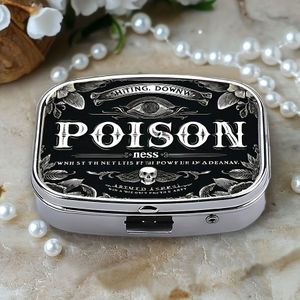 1st Vintage Gothic Mini Pillendoosje - Compacte 2-Vaks Medicijnorganizer van Metaal & Plastic met - en Bloemendesign, Draagbaar Reispillendoosje voor Tassen, Zakken - Uniek Cadeau Idee