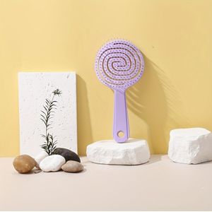 1pc Lollipop Haarborstel Macaron Kleur Fluffy Styling Kam - Nylon Borstel Massagekammen voor Normaal Haar met Hol Ontwerp en ABS Plastic Handvat